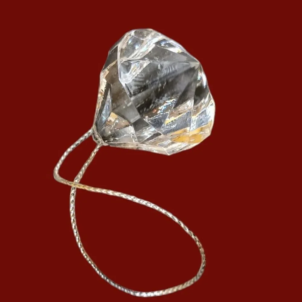 Crystal clear acrylic diamond ornaments with silver hanging cord set of 9